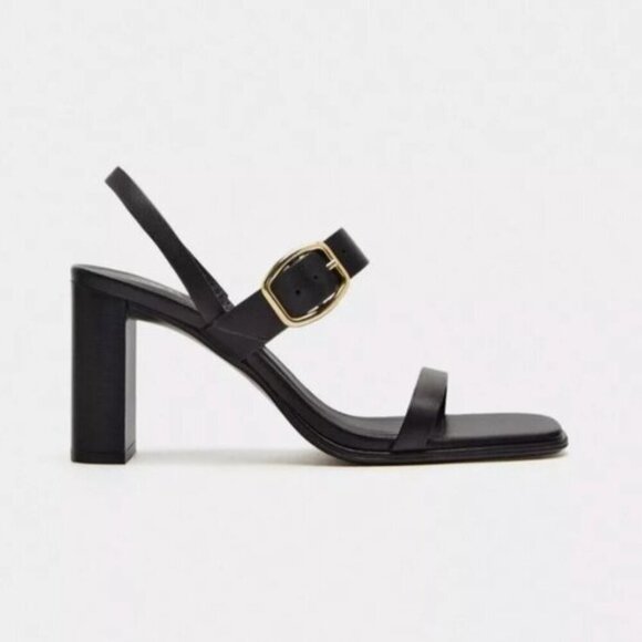 ZARA Black Block Heel Sandals Size 40 NEW - Picture 1 of 8